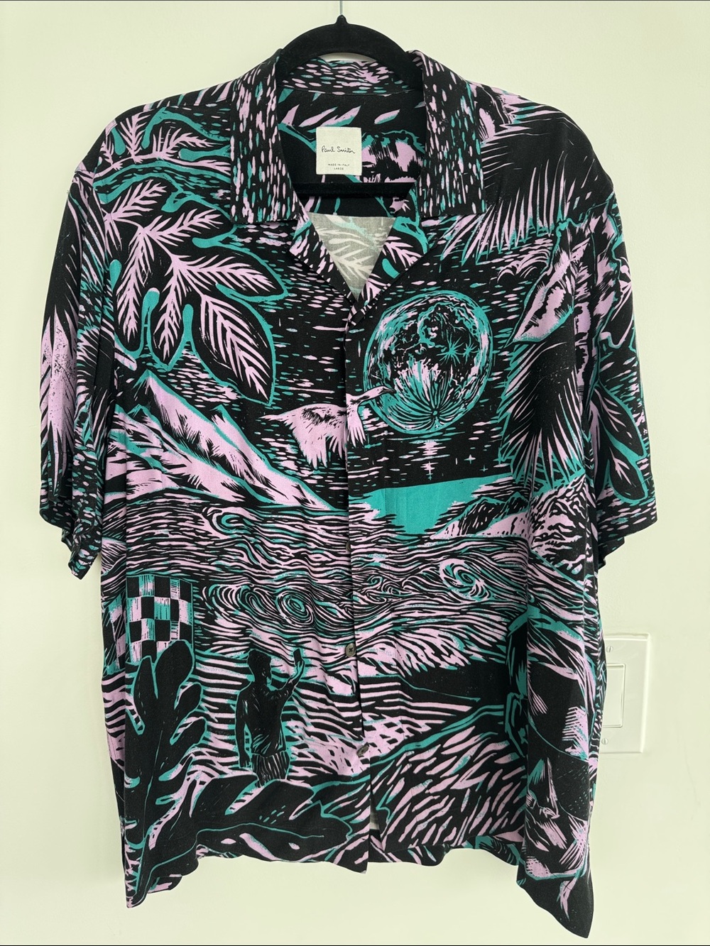 Paul Smith Black Shirt with Pink & Teal Tropical Print